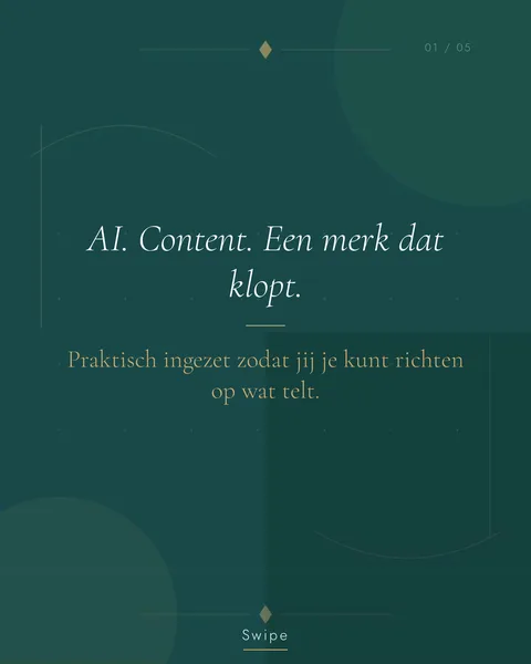 Carrouselslide in de Azzira-huisstijl met de tekst: AI, content, een merk dat klopt